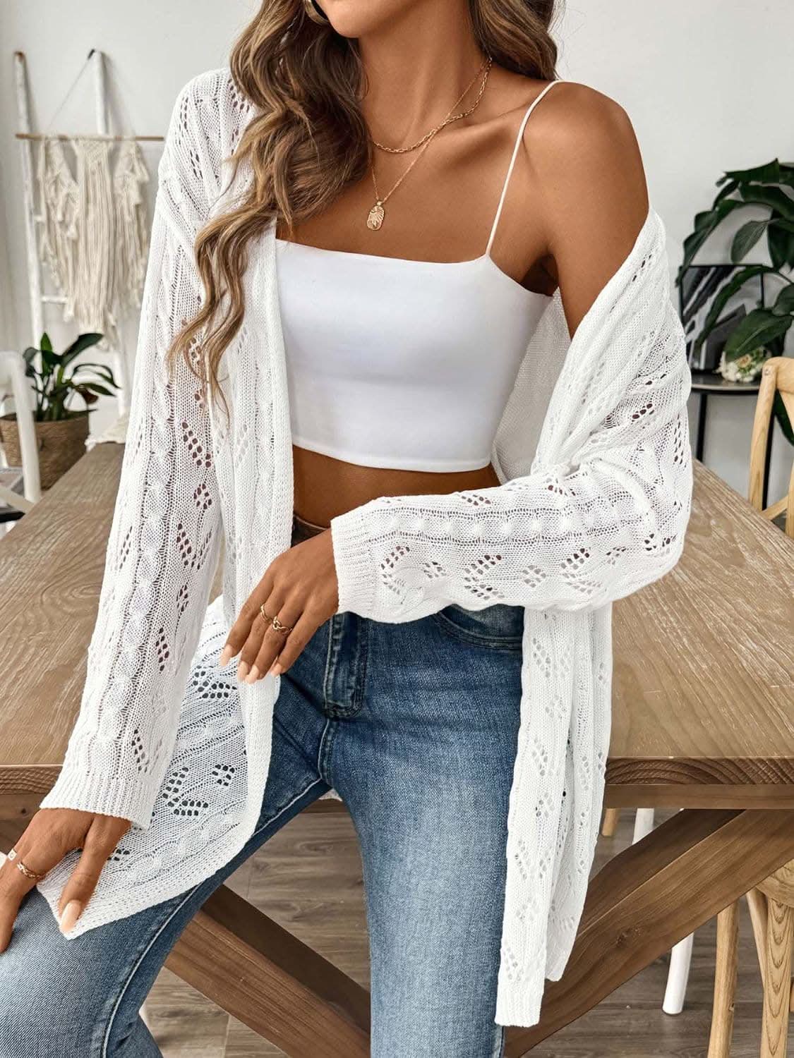 Trendsi Chic long sleeve openwork cardigan
