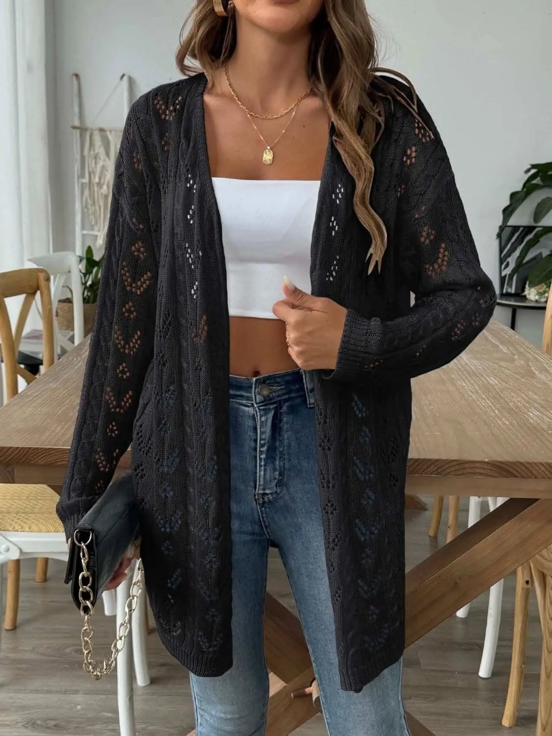 Trendsi Chic long sleeve openwork cardigan