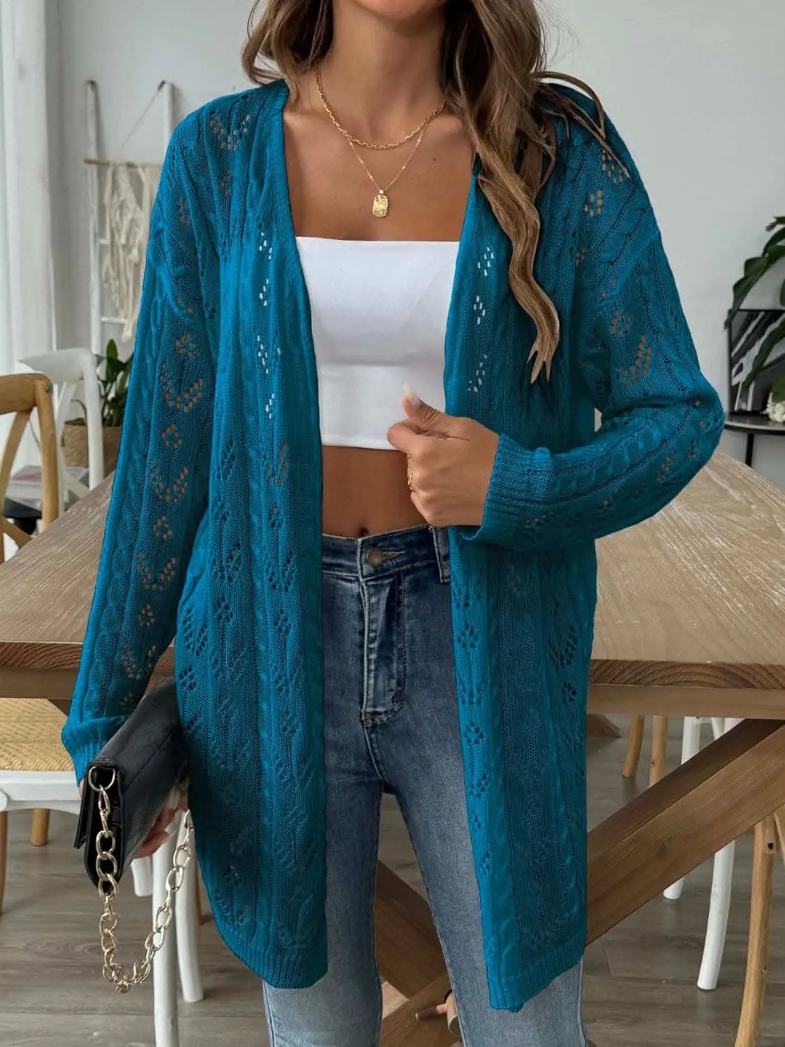 Trendsi Chic long sleeve openwork cardigan