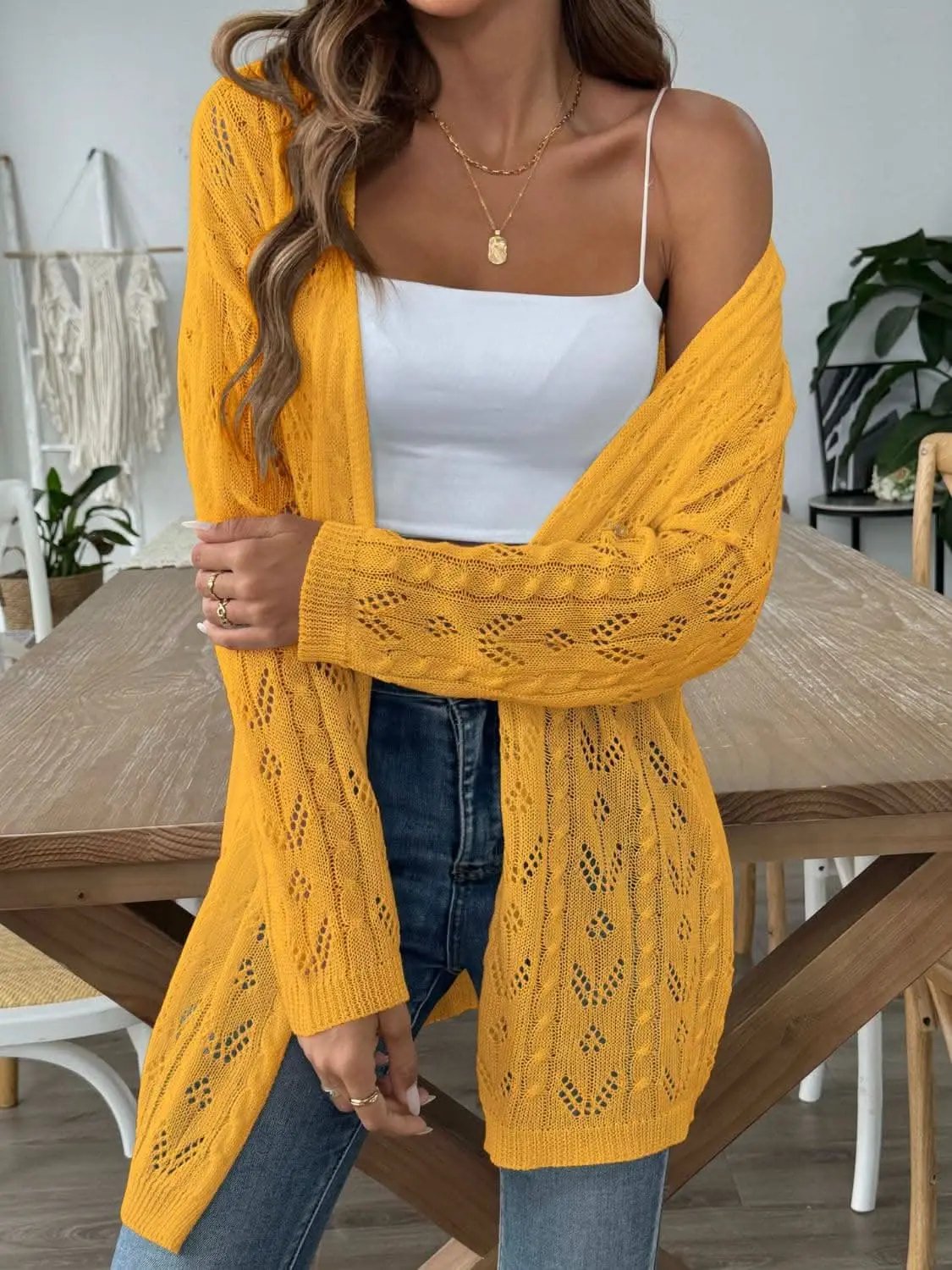 Trendsi Chic long sleeve openwork cardigan