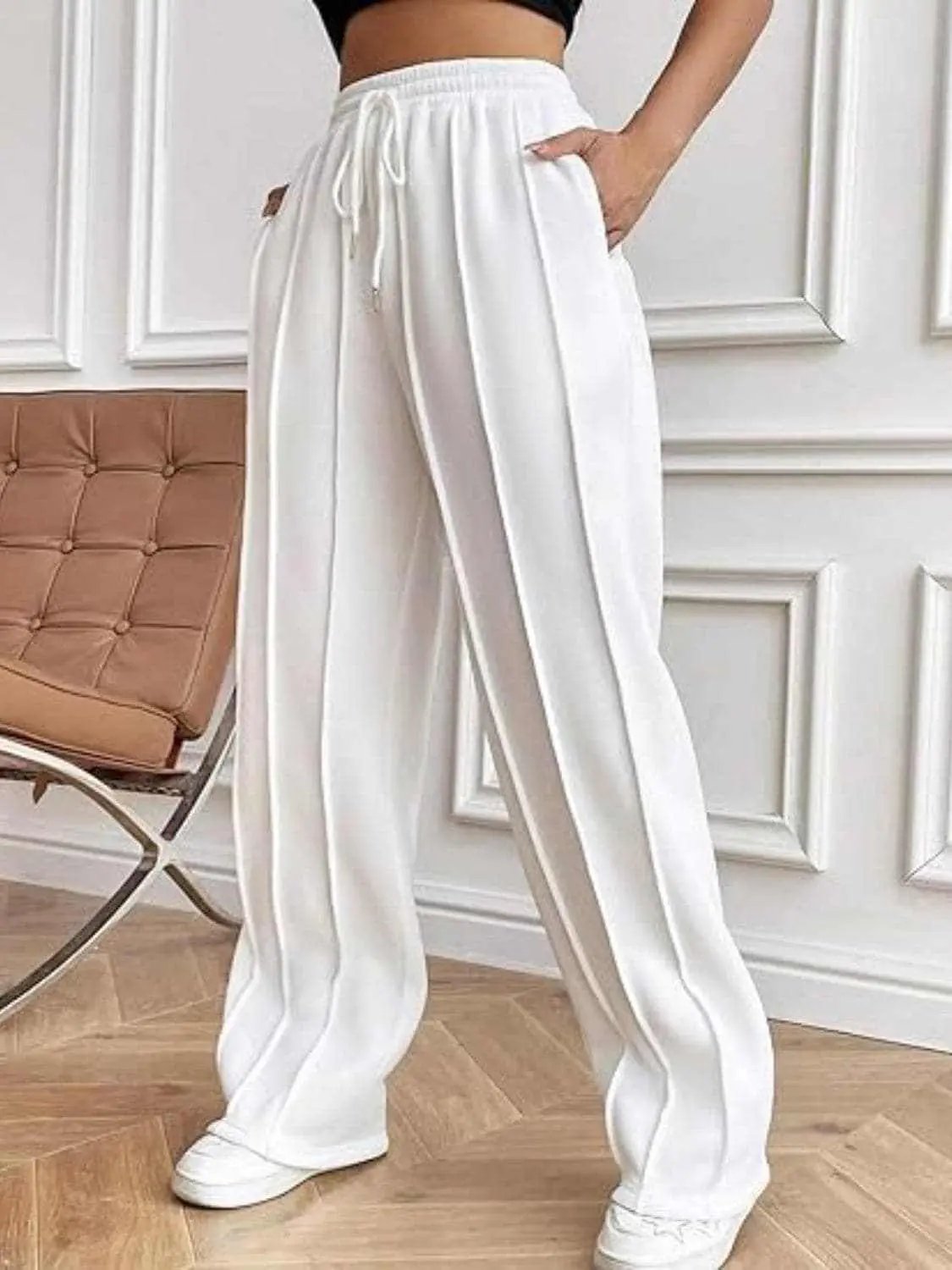 Trendsi Drawstring wide-leg trousers with pockets