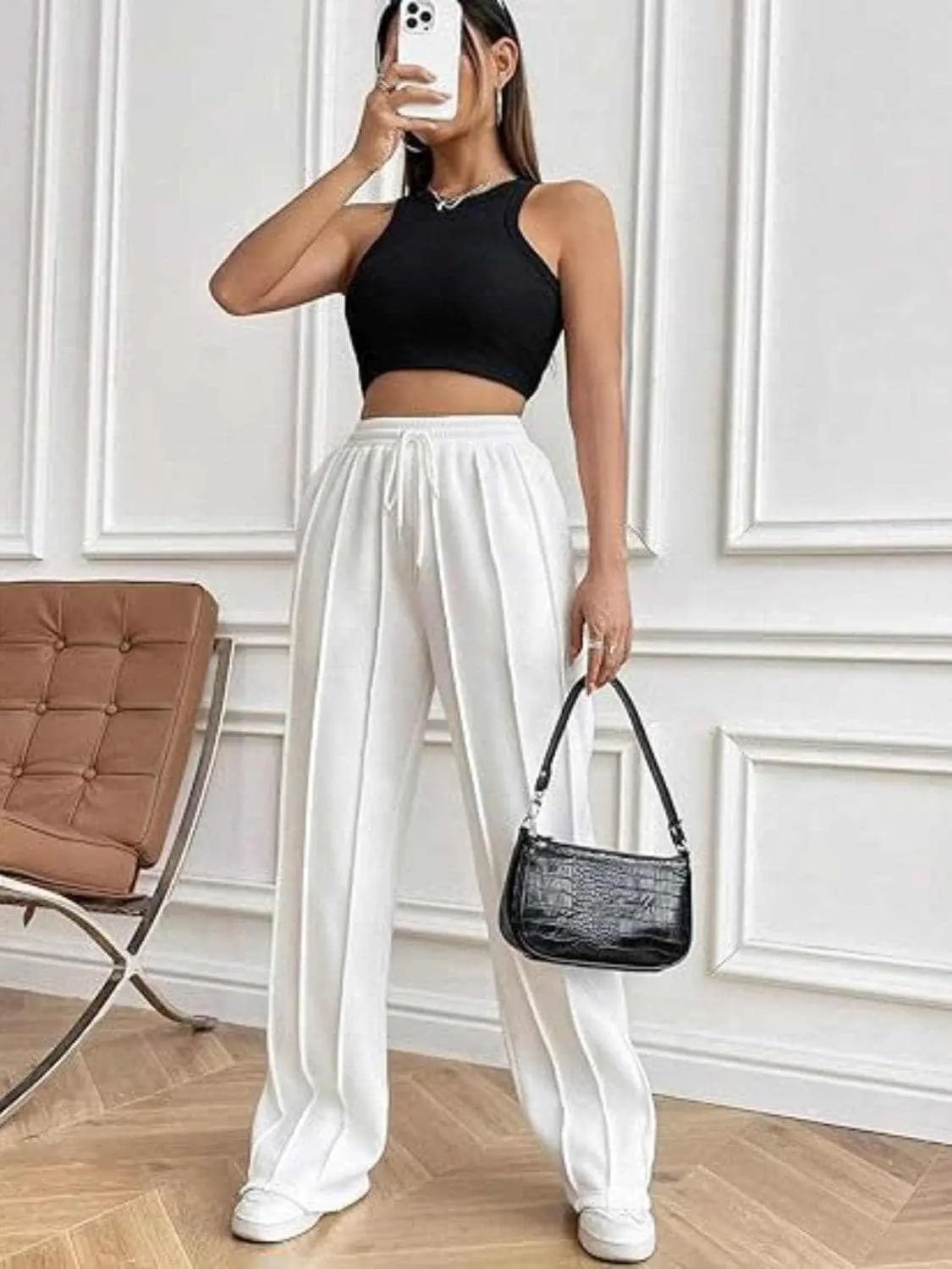 Trendsi Drawstring wide-leg trousers with pockets