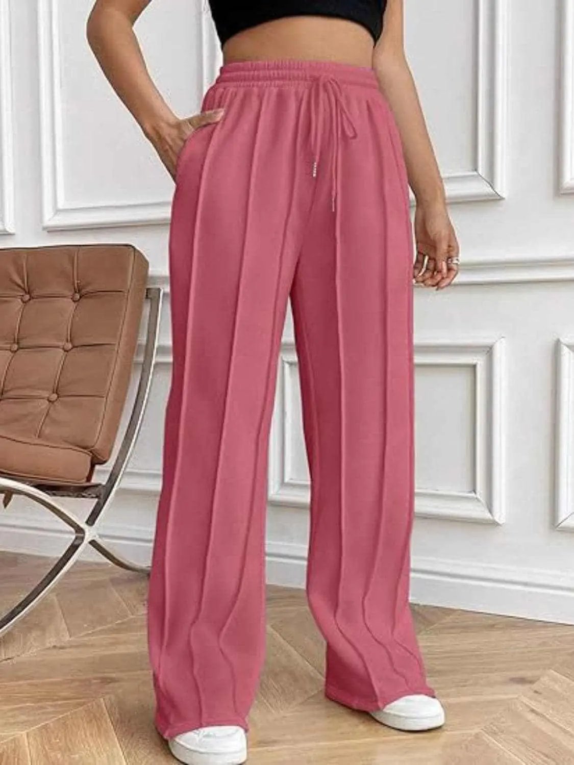 Trendsi Drawstring wide-leg trousers with pockets