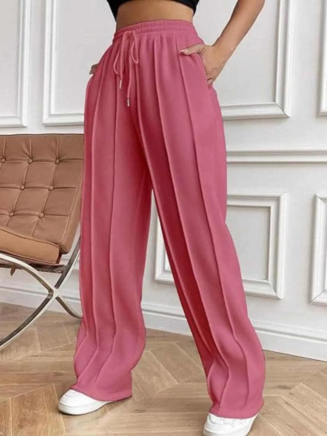 Trendsi Drawstring wide-leg trousers with pockets