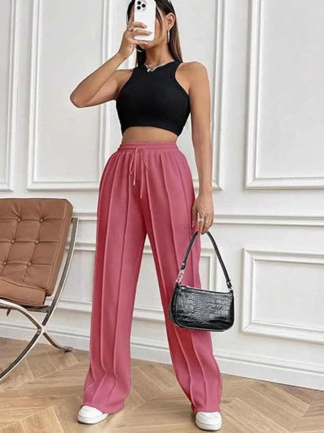 Trendsi Drawstring wide-leg trousers with pockets