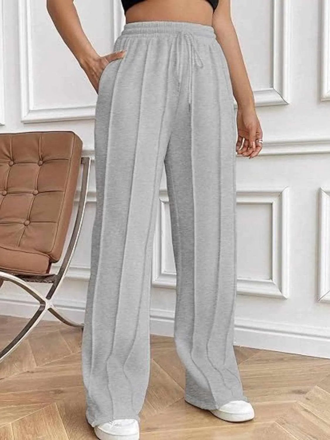 Trendsi Drawstring wide-leg trousers with pockets