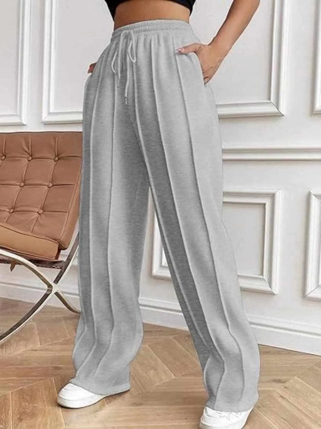 Trendsi Drawstring wide-leg trousers with pockets