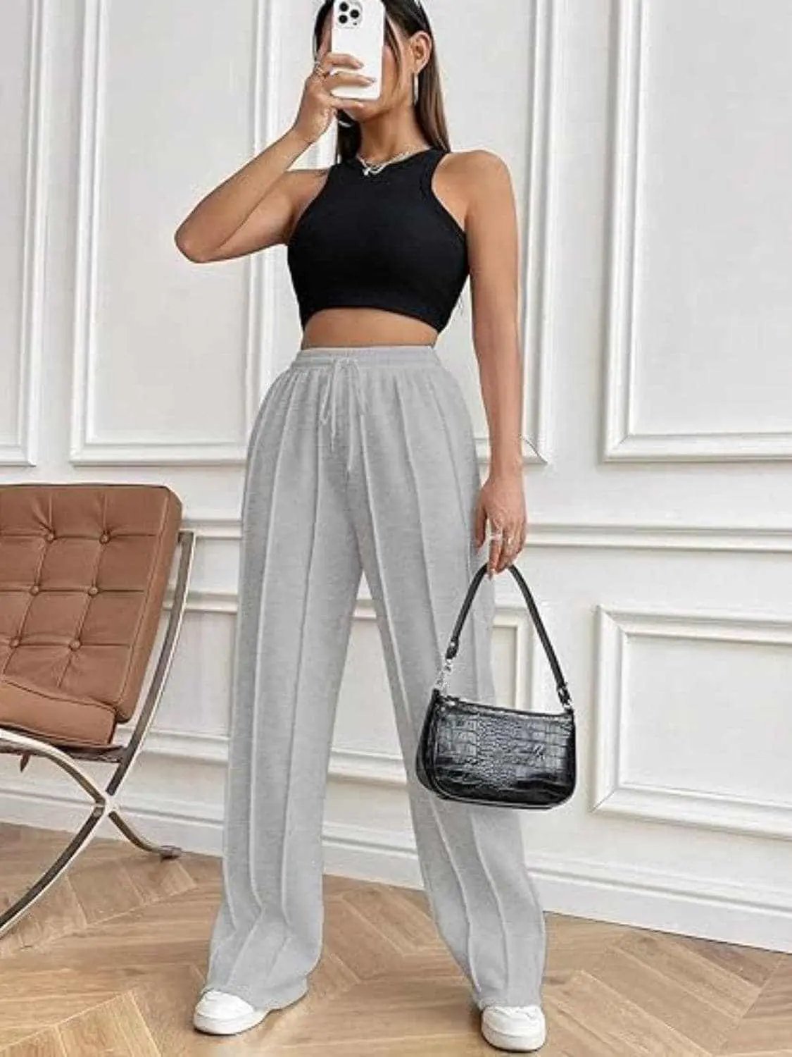 Trendsi Drawstring wide-leg trousers with pockets