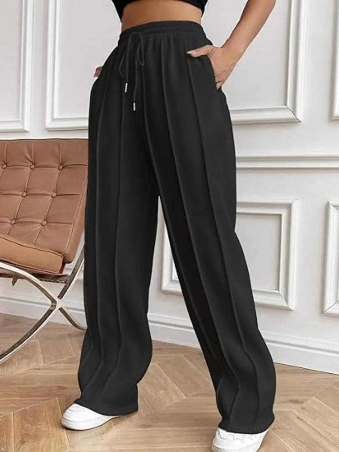 Trendsi Drawstring wide-leg trousers with pockets