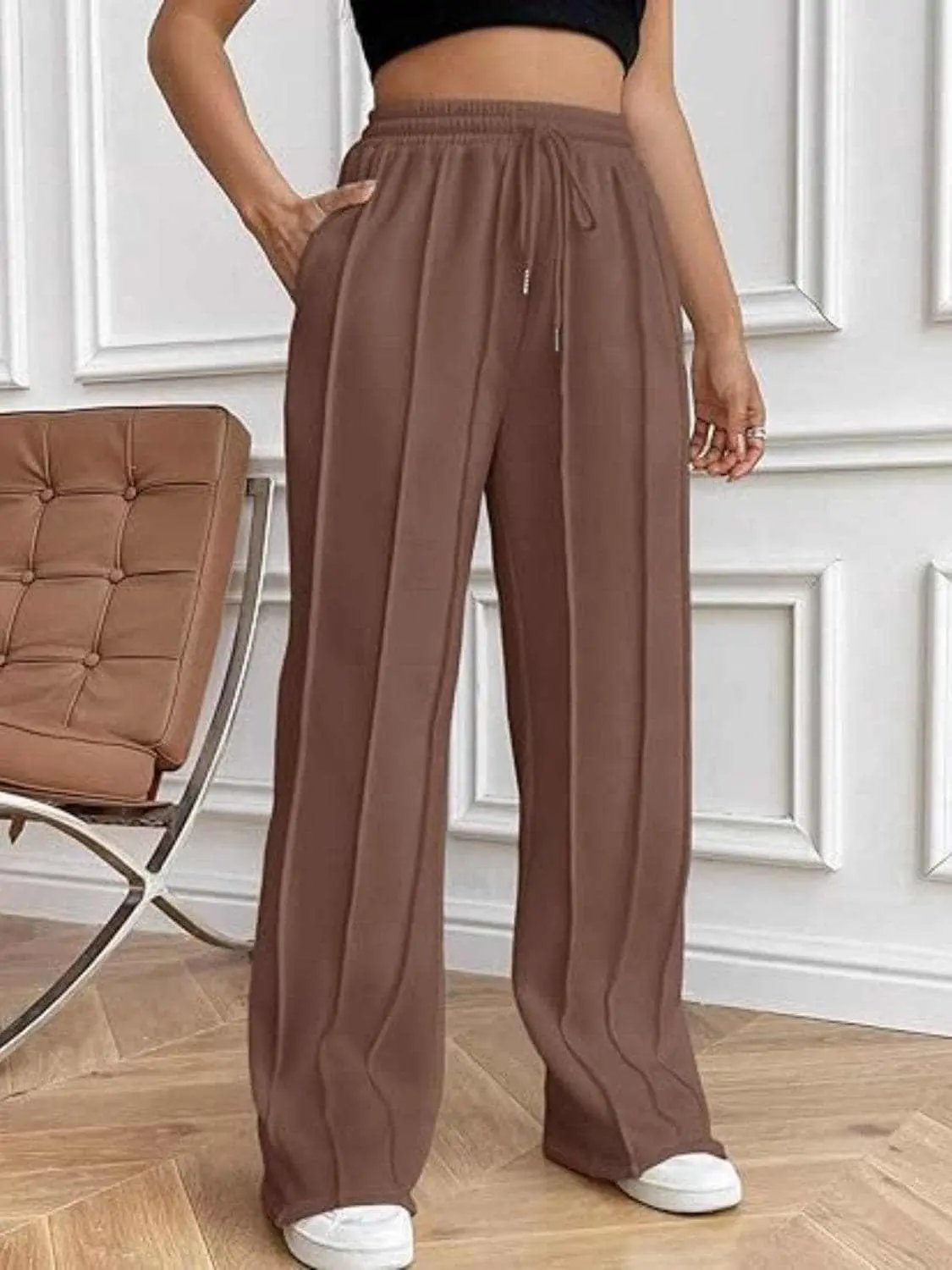 Trendsi Drawstring wide-leg trousers with pockets