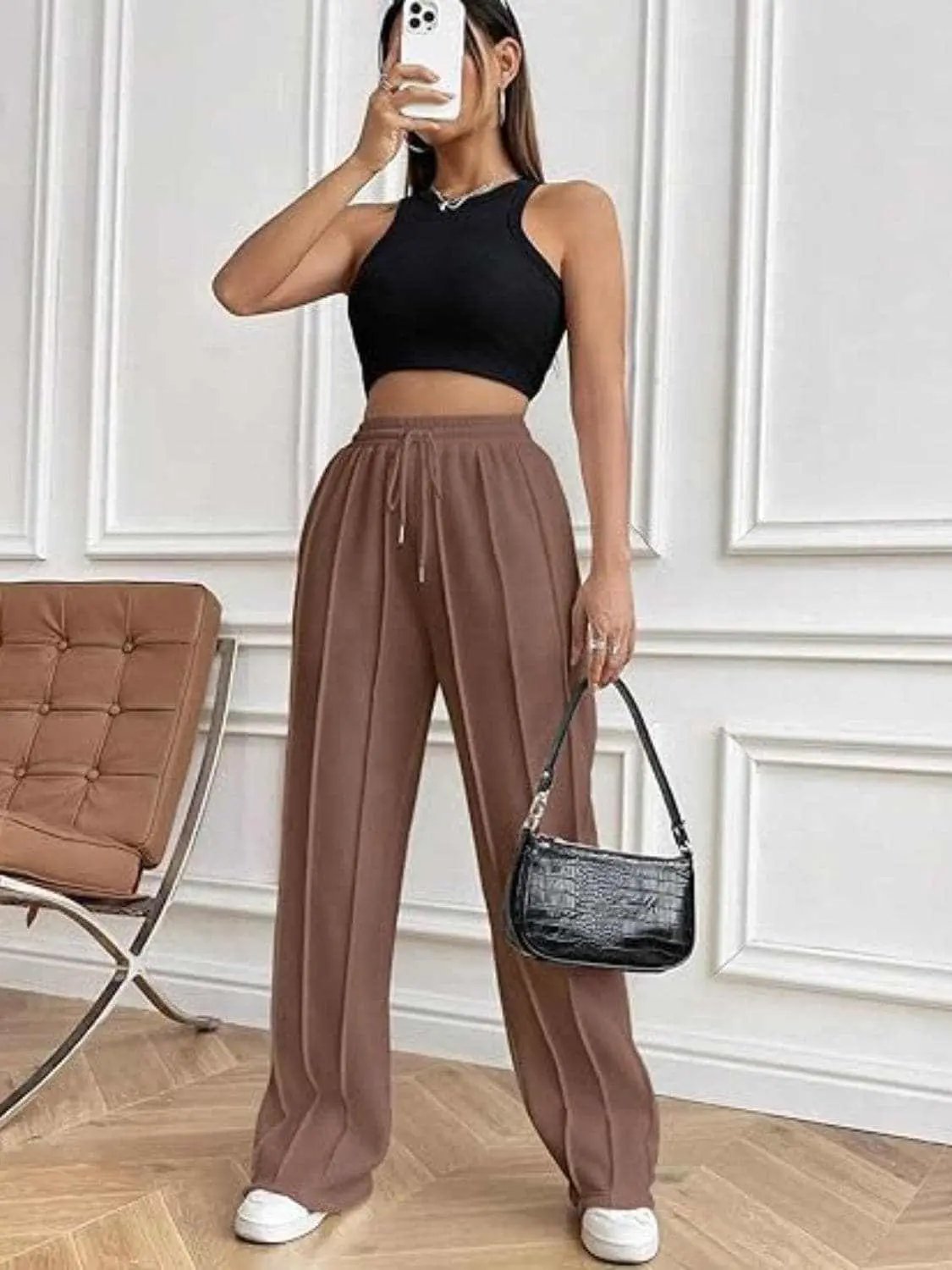 Trendsi Drawstring wide-leg trousers with pockets
