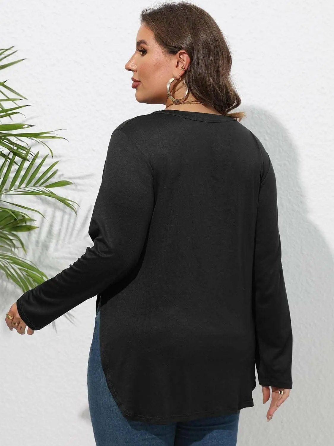 Plus Size T-Shirt - Sheer Sleeve - Casual Top