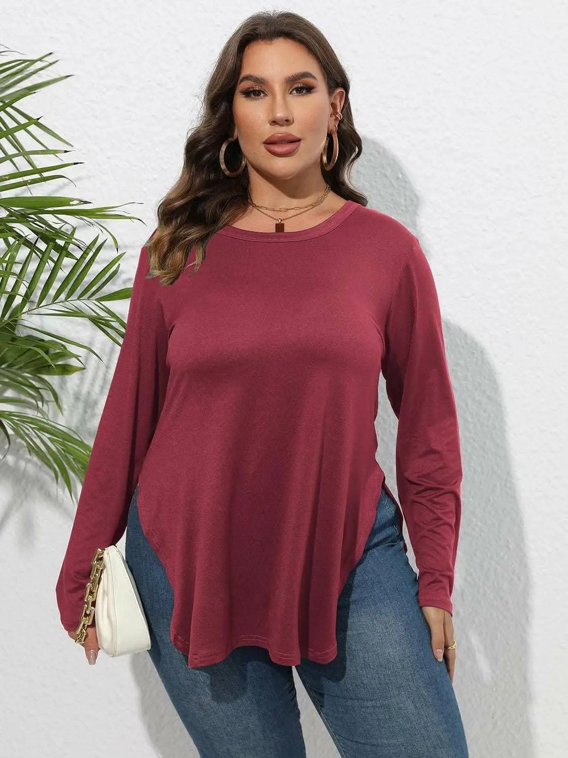 Plus Size T-Shirt - Sheer Sleeve - Casual Top