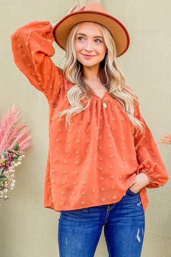 Trendsi Charming Swiss dot balloon sleeve top - Premium Quality