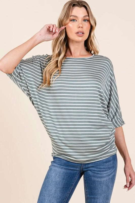 Trendsi Elegant striped dolman top