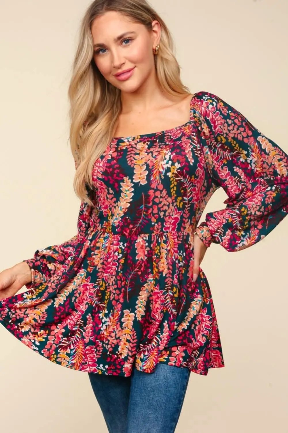 Trendsi Haptics Full Size Peplum Floral Square Neck Blouse