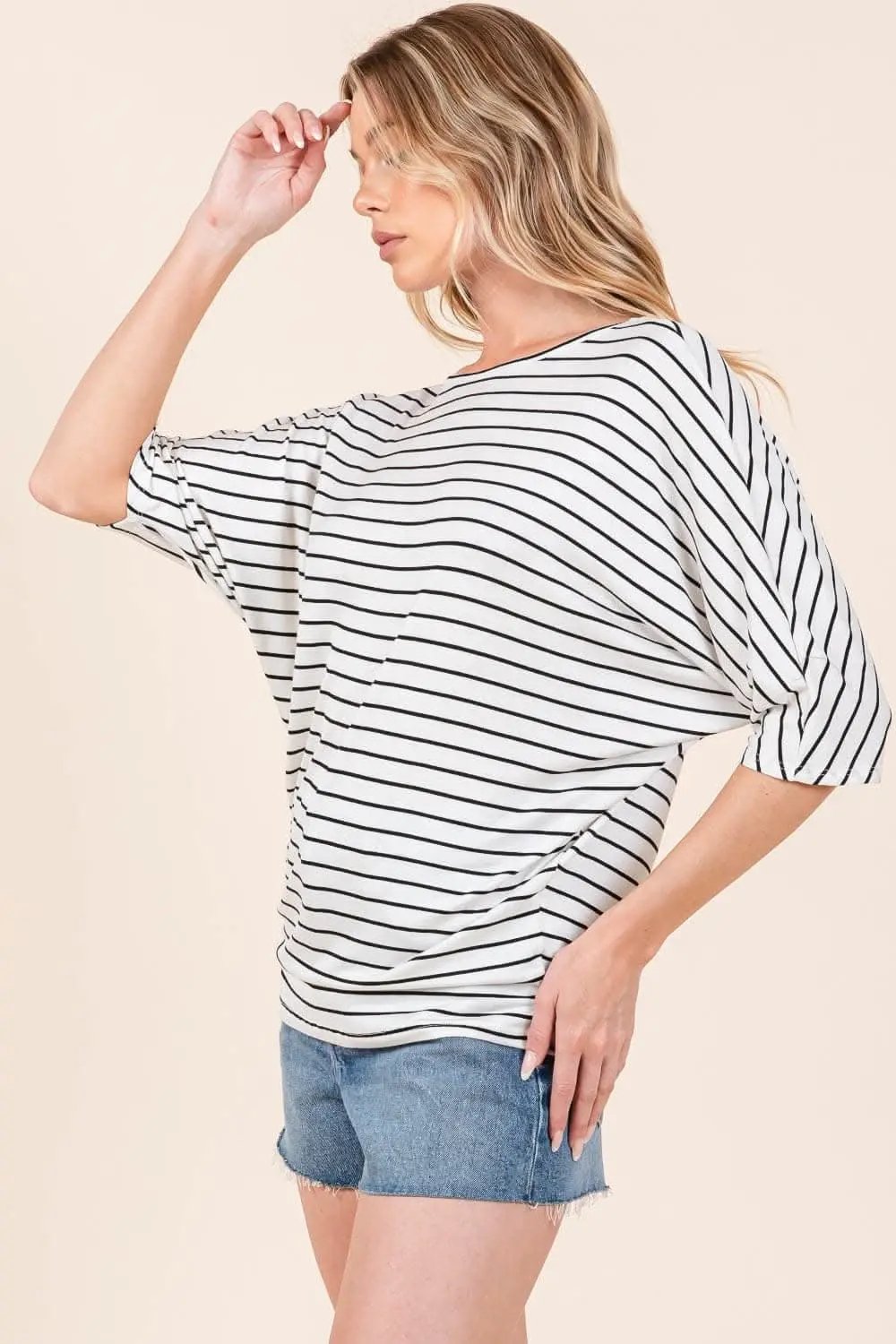 Top - Striped Boat Neck - Elegant Style