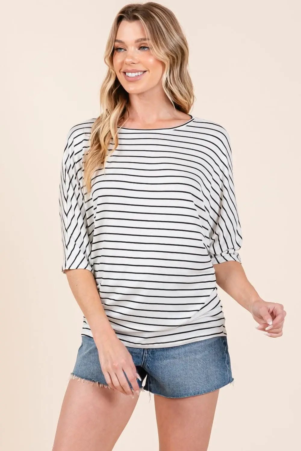 Top - Striped Boat Neck - Elegant Style