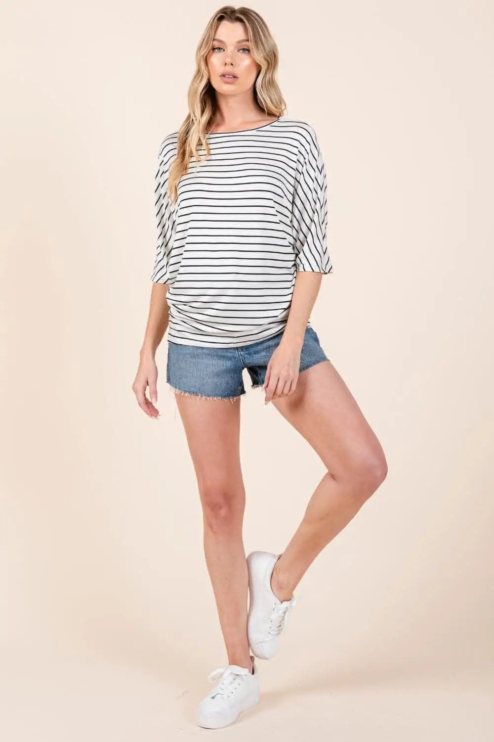 Top - Striped Boat Neck - Elegant Style