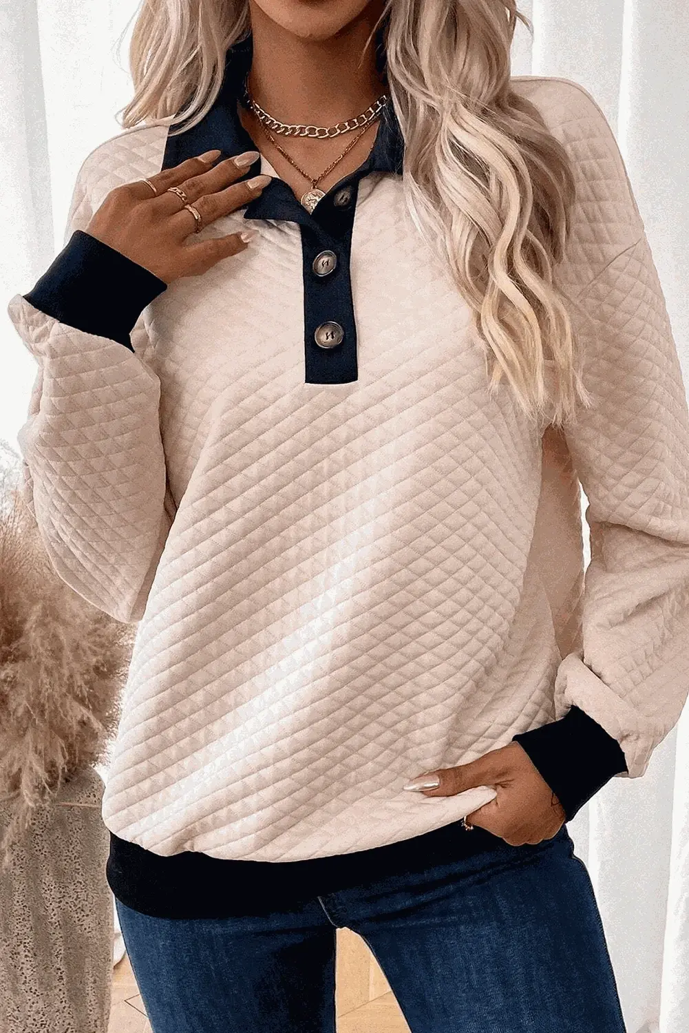 Trendsi Chic long sleeve collared blouse