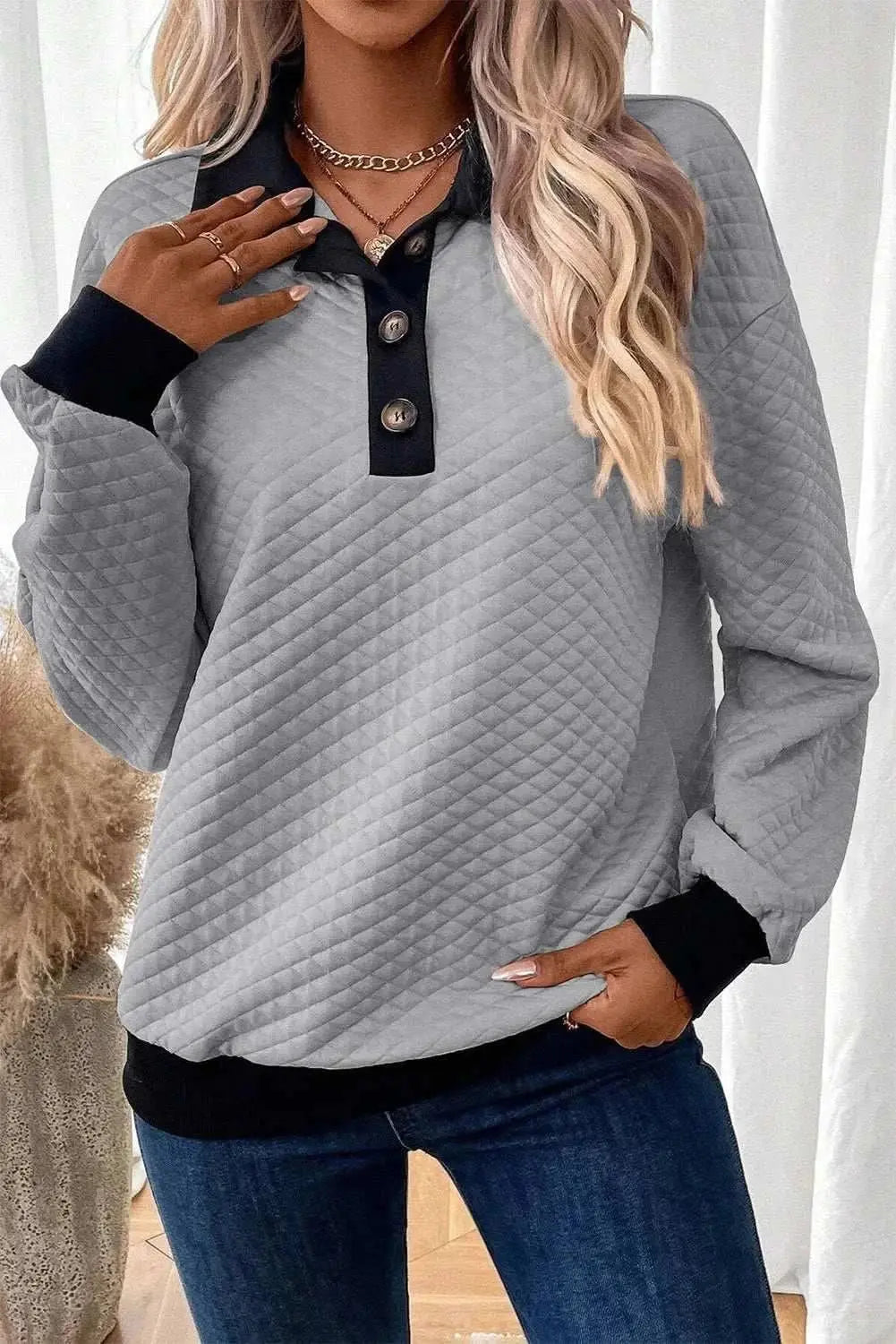 Trendsi Chic long sleeve collared blouse