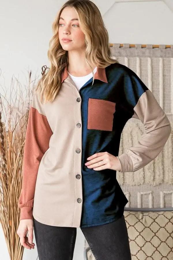 Trendsi Shirts - Color block button-down shirt - Premium Quality