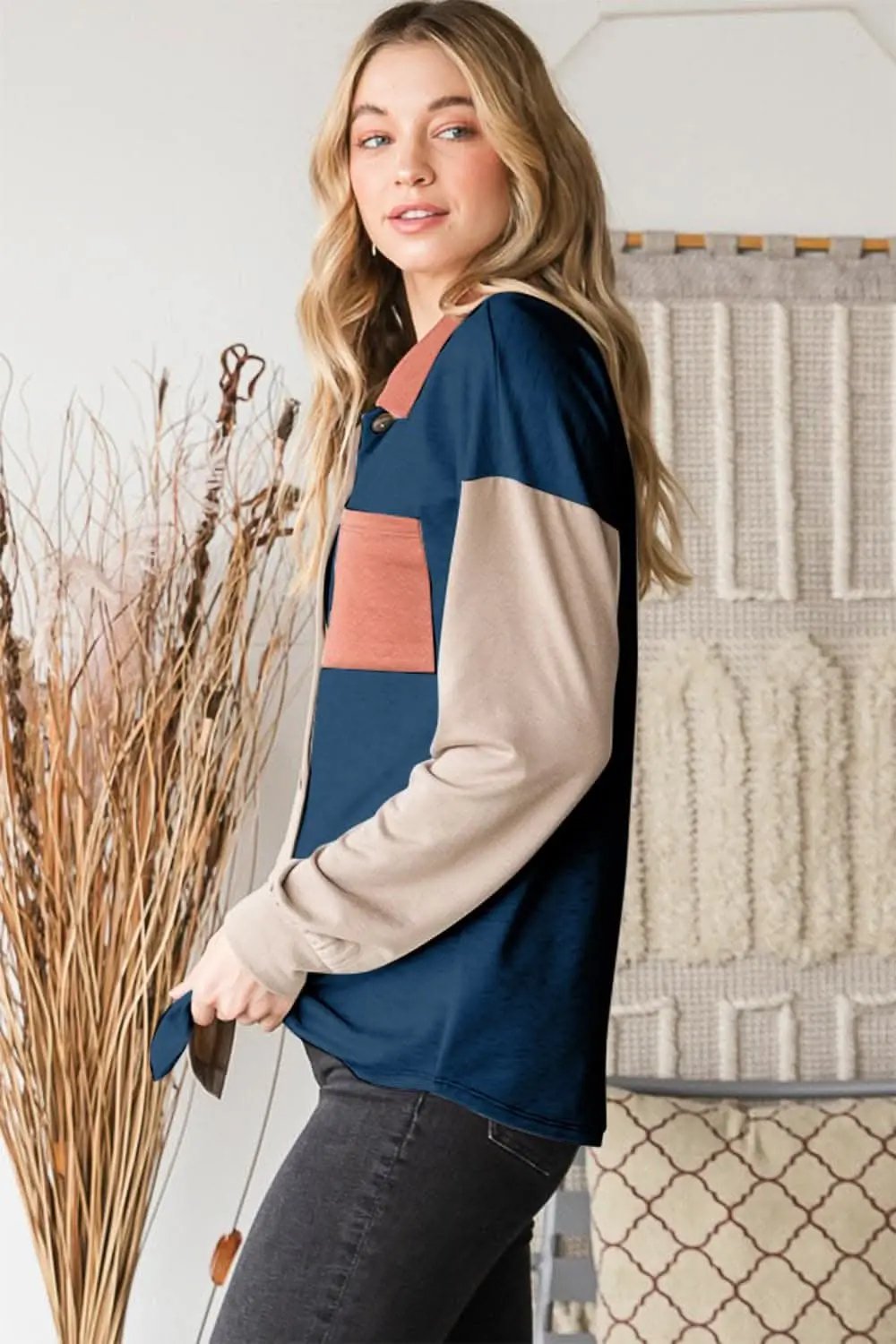 Trendsi Shirts - Color block button-down shirt - Premium Quality