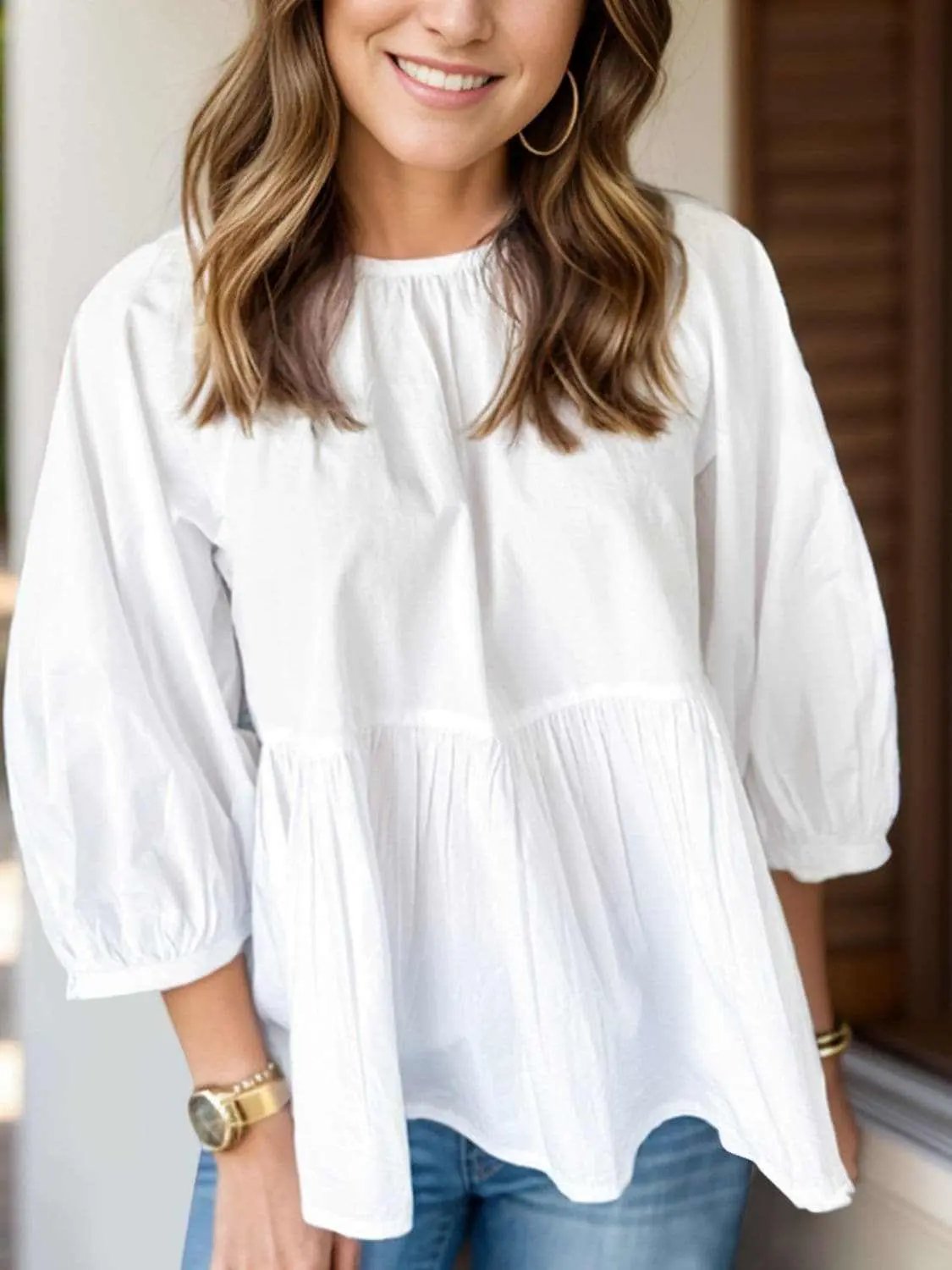 Cotton Blouse - Elegant Bow Detail - Classic Style