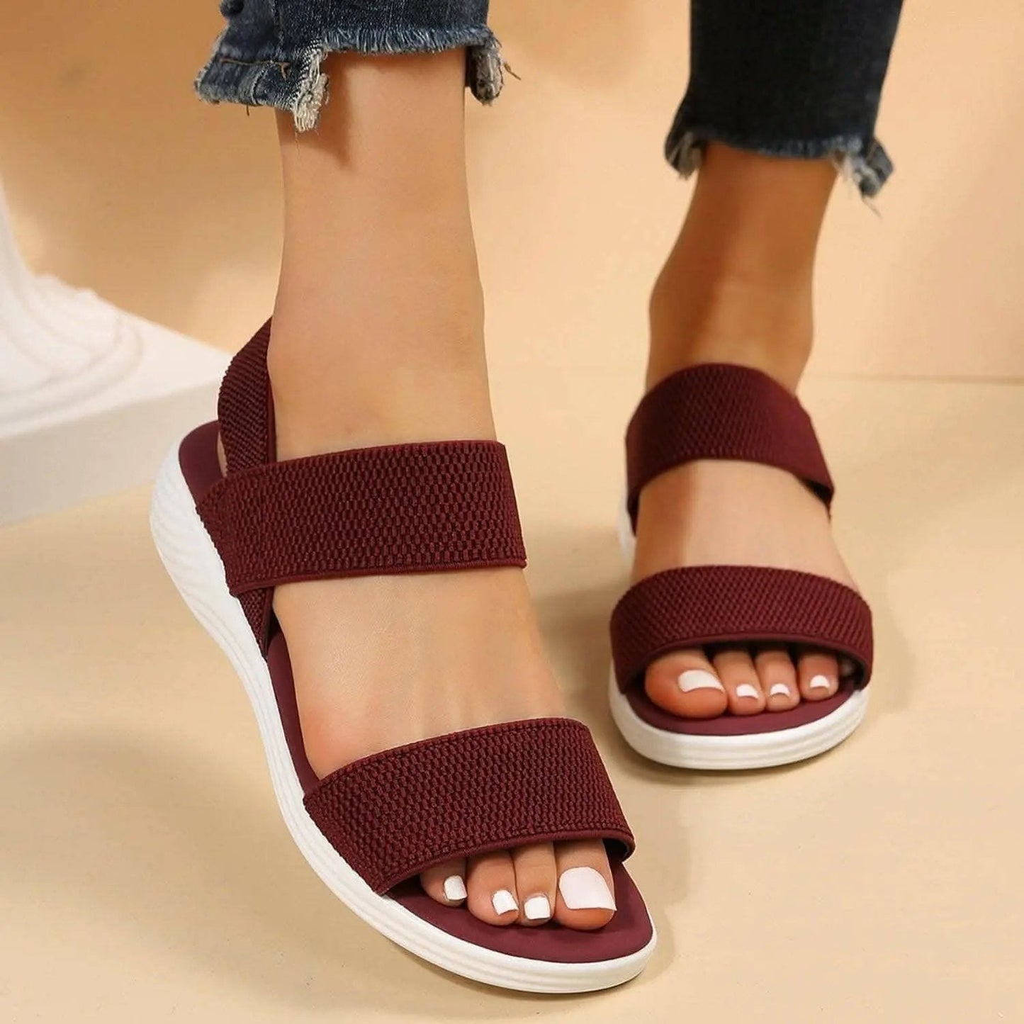 Sandals - Comfortable Low Heel - Rubber Slip-On