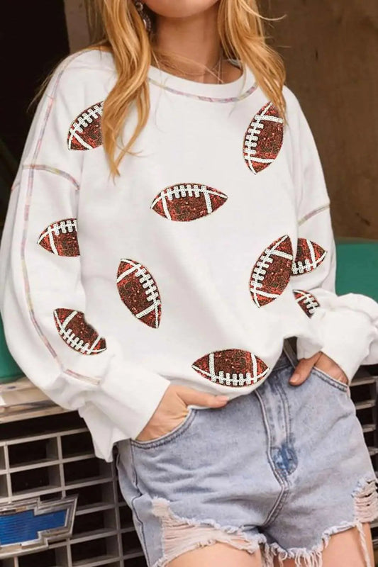 Women's Sweatshirt - Sequin Football - Sparkly Game Day Top