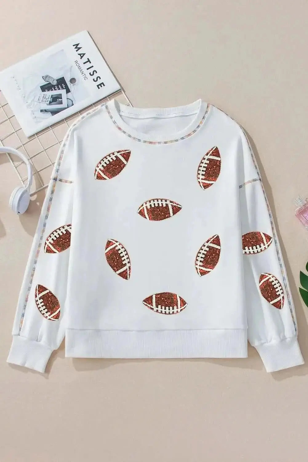 Women's Sweatshirt - Sequin Football - Sparkly Game Day Top
