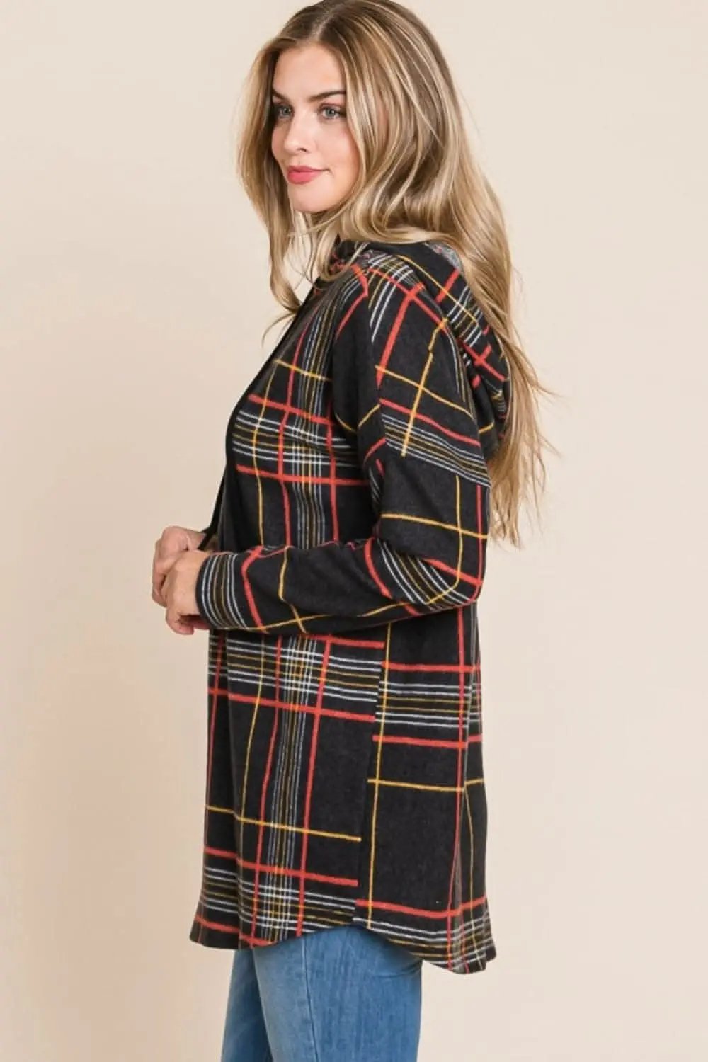 Trendsi Plaid drawstring hoodie for comfort