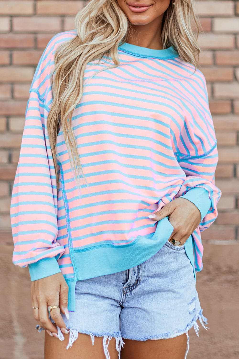 Trendsi Chic striped high-low pullover