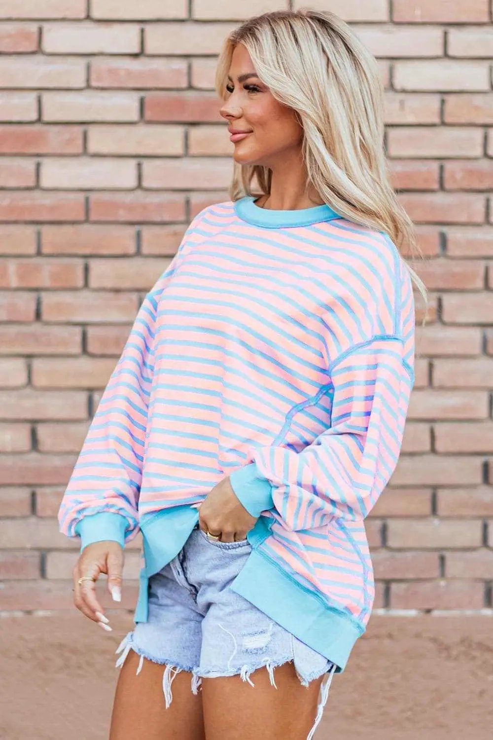 Trendsi Chic striped high-low pullover