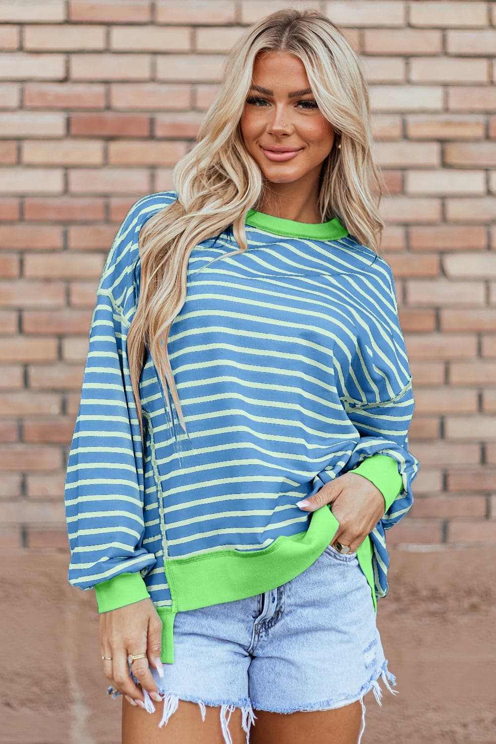 Trendsi Chic striped high-low pullover