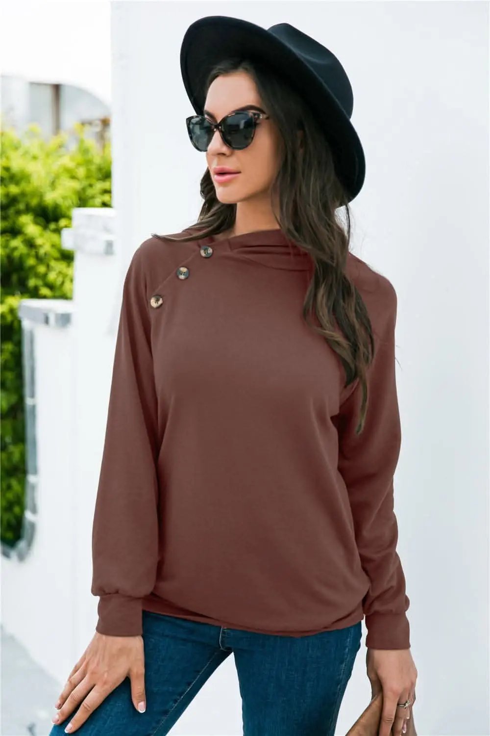 Sweatshirt - Long Sleeve Button - Chic & Versatile