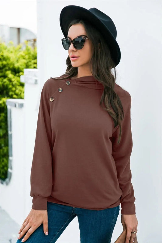 Sweatshirt - Long Sleeve Button - Chic & Versatile