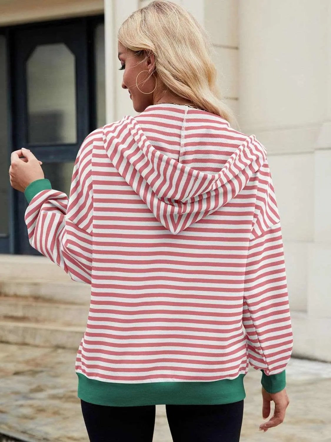 Trendsi Striped Zip-Up Hoodie Women's Fashionable Comfy Jacket