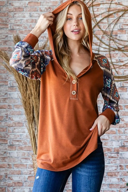 Hooded Long Sleeve Top - Soft & Comfy - Loungewear Sweatshirt