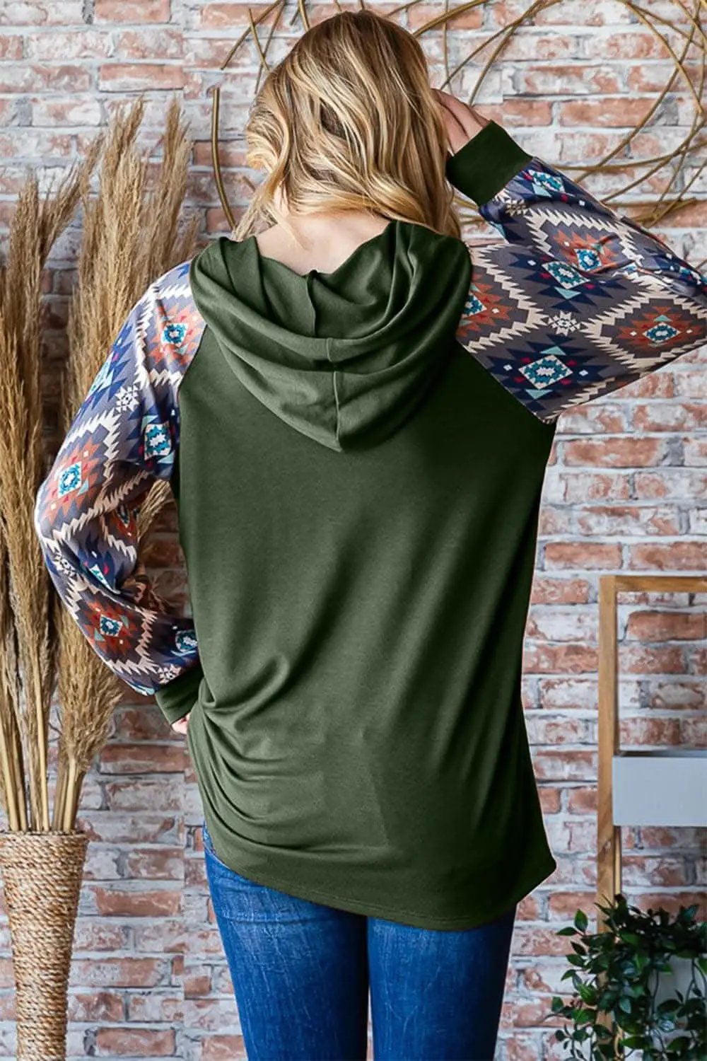Trendsi Chic printed half button hoodie