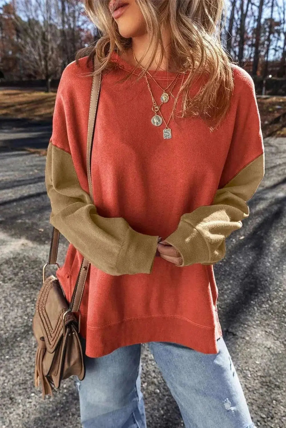 Trendsi Color-blocked long sleeve sweatshirt