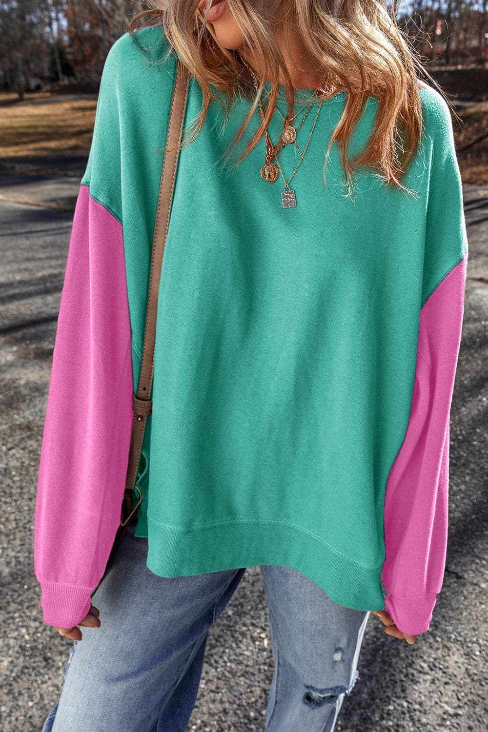 Trendsi Color-blocked long sleeve sweatshirt