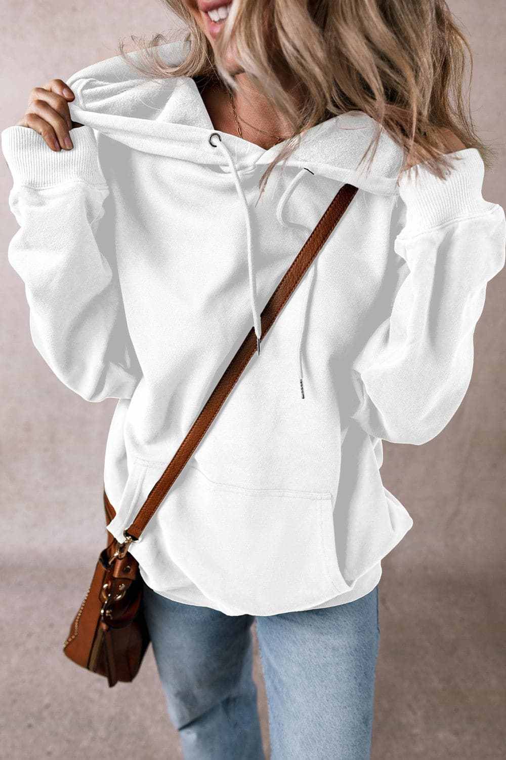 Trendsi Sheer pocket hoodie with drawstring