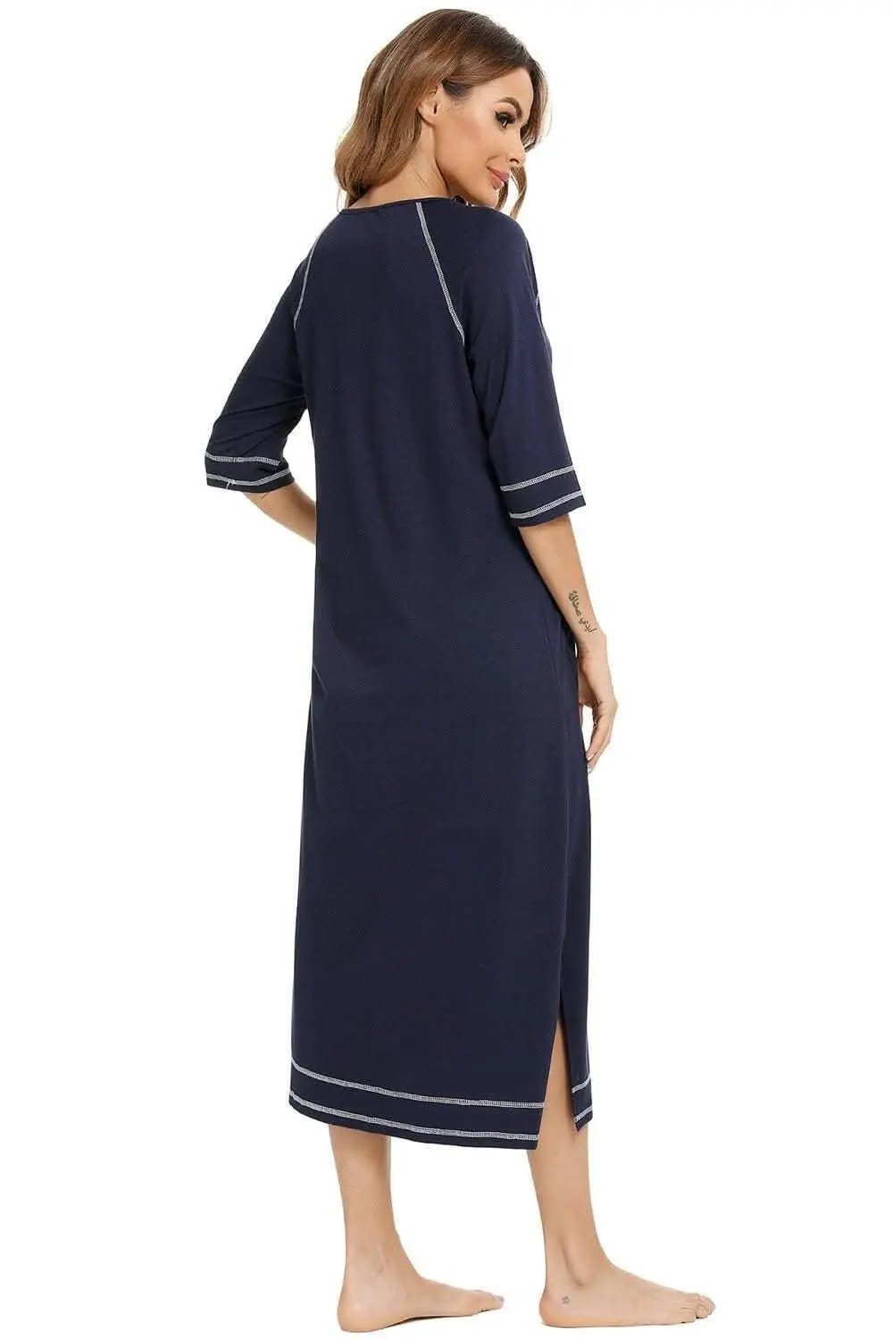 Elegant Zip Night Dress - With Pockets - Comfortable Style