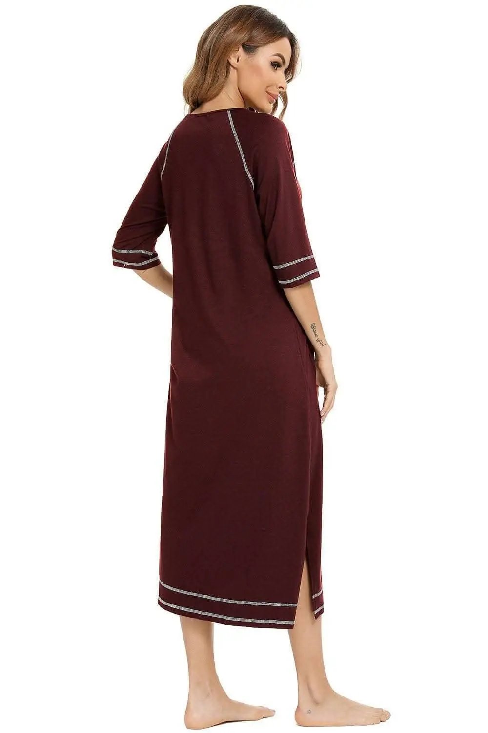 Elegant Zip Night Dress - With Pockets - Comfortable Style