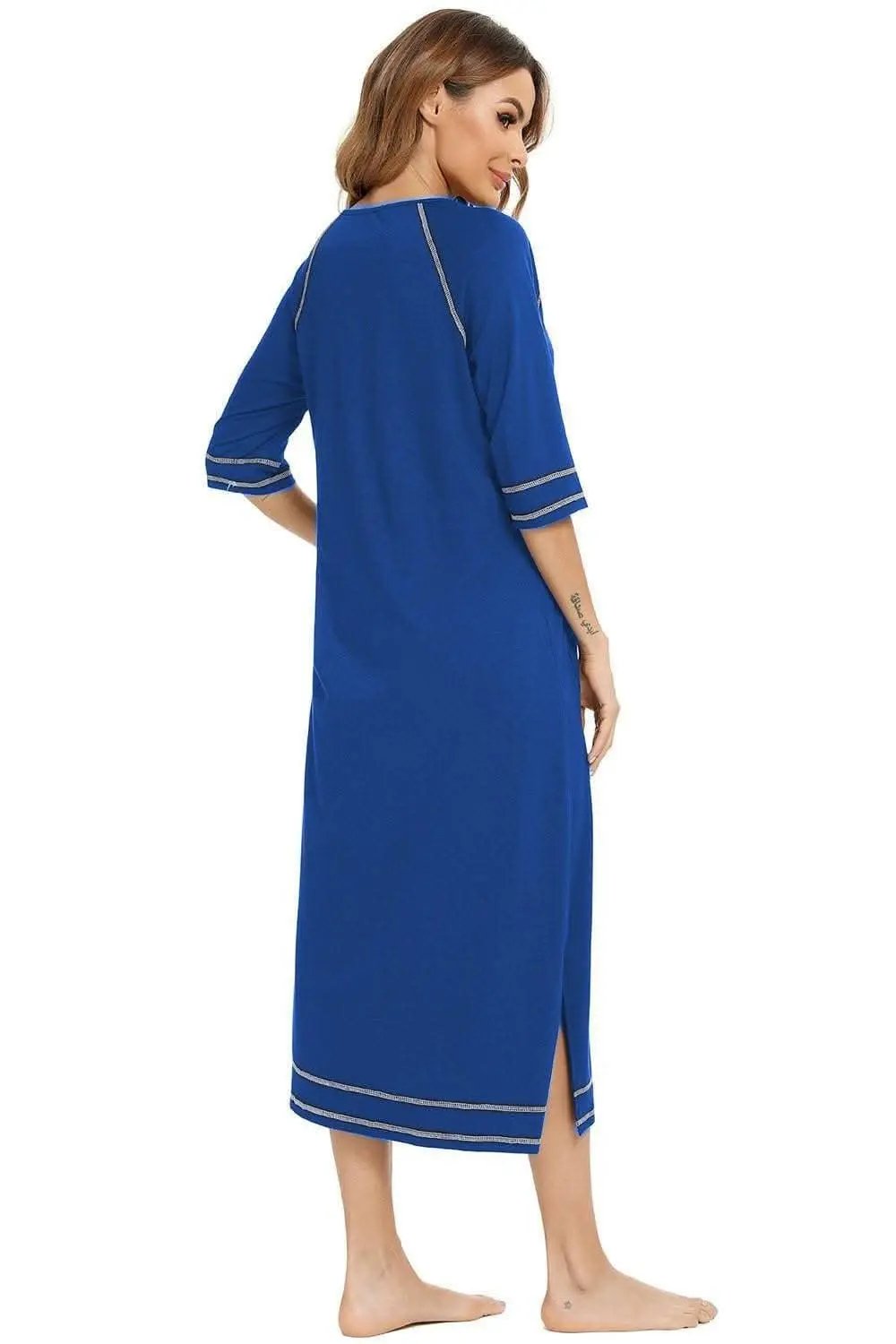 Elegant Zip Night Dress - With Pockets - Comfortable Style