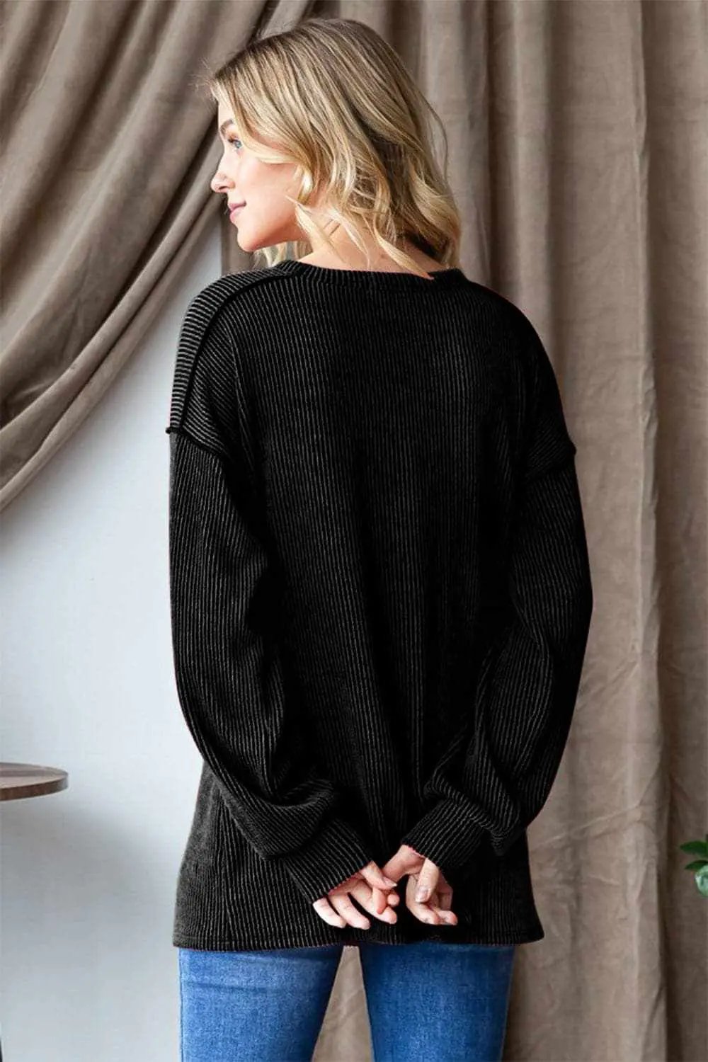 Trendsi Ribbed long sleeve tee with seams