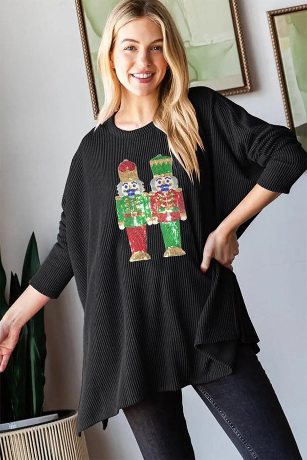 Top - Sequin Nutcracker - Ribbed Knit