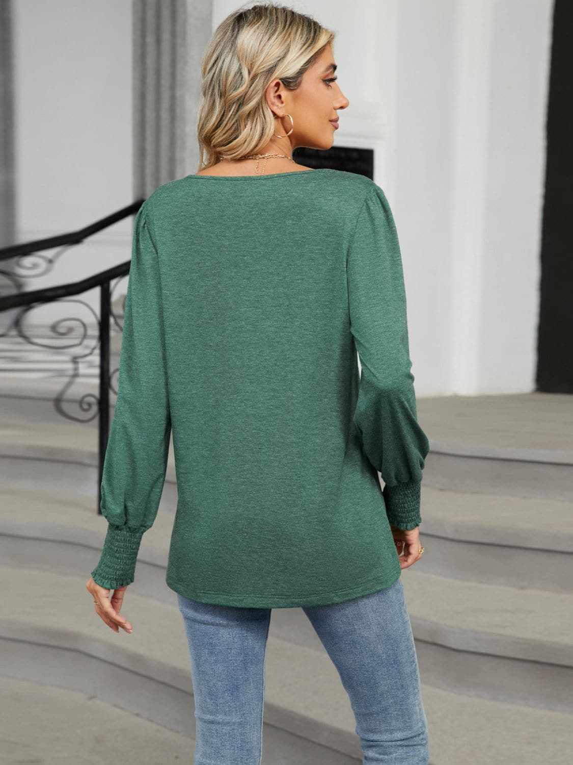 Trendsi Chic V-neck lantern sleeve top