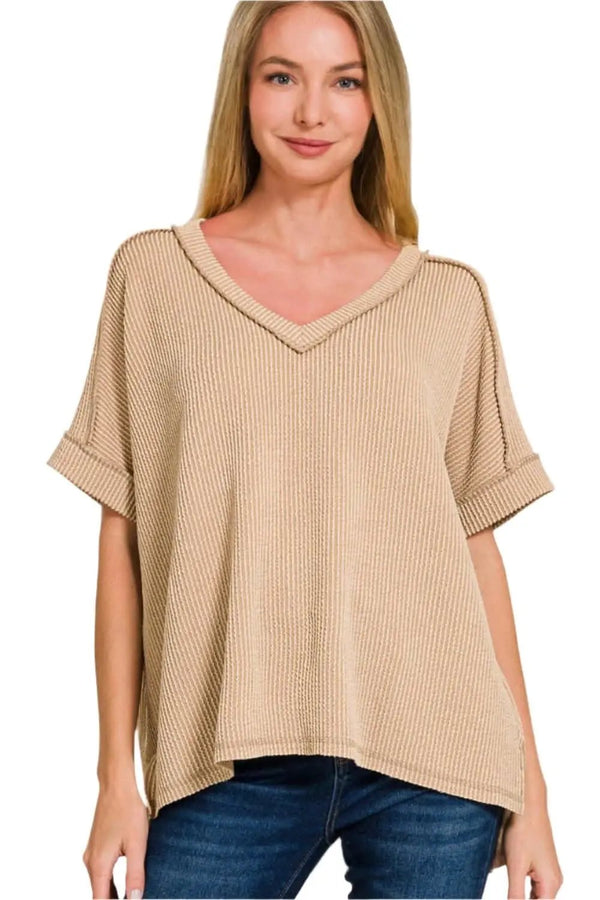 Trendsi T-Shirts - Zenana high-low ribbed tee - Premium Quality